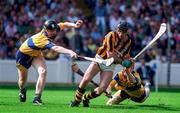 10 August 1997; D.J Carey of Kilkenny in action against Frank Lohan, left, and Brian Lohan of Clare during the GAA All-Ireland Senior Hurling Championship Semi-Final match between Clare and Kilkenny at Croke Park in Dublin. Photo by Brendan Moran/Sportsfile