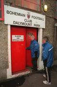 1 October 1998; Bohemians manager Joe McGrath, left, with assistant manager Eamonn Collins enter Dalymount Park to resign from their positions in the club after just nine games in charge. Photo by David Maher/Sportsfile