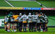 10 November 2017; The South Africa squad huddle during their captain's run at Aviva Stadium in Dublin. Photo by Brendan Moran/Sportsfile