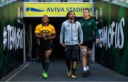 10 November 2017; Bongi Mbonambi, left, Dillyn Leyds, centre and Pieter-Steph du Toit during the South Africa rugby captain's run at Aviva Stadium in Dublin. Photo by Brendan Moran/Sportsfile