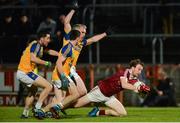 11 November 2017; Padraig Cassidy of Slaughtneil in action against Conor Doherty, Conor McShane and Mark McHugh of Kilcar during the AIB Ulster GAA Football Senior Club Championship Semi-Final match between Kilcar and Slaughtneil at Healy Park in Omagh, Tyrone. Photo by Oliver McVeigh/Sportsfile