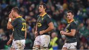 11 November 2017; South Africa players, from left, Handré Pollard, Eben Etzebeth, and Jesse Kriel after the Guinness Series International match between Ireland and South Africa at the Aviva Stadium in Dublin. Photo by Brendan Moran/Sportsfile