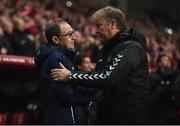 11 November 2017; Republic of Ireland manager Martin O'Neill, left, and Denmark manager Aage Hareide during the FIFA 2018 World Cup Qualifier Play-off 1st Leg match between Denmark and Republic of Ireland at Parken Stadium in Copenhagen, Denmark. Photo by Stephen McCarthy/Sportsfile