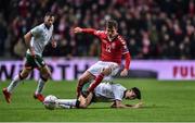 11 November 2017; Andreas Bjelland of Denmark in action against Callum O'Dowda of Republic of Ireland during the FIFA 2018 World Cup Qualifier Play-off 1st Leg match between Denmark and Republic of Ireland at Parken Stadium in Copenhagen, Denmark. Photo by Seb Daly/Sportsfile