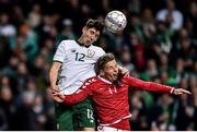 11 November 2017; Callum O'Dowda of Republic of Ireland in action against Jens Stryger Larsen of Denmark during the FIFA 2018 World Cup Qualifier Play-off 1st Leg match between Denmark and Republic of Ireland at Parken Stadium in Copenhagen, Denmark. Photo by Seb Daly/Sportsfile