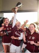 12 November 2017; Megan Glynn of Galway, centre, lifts the Aisling McGing Memorial Cup, with Chelsey Blade, left, and Ciara Lynch following the All Ireland U21 Ladies Football Final match between Mayo and Galway at St. Croans GAA Club in Keelty, Roscommon. Photo by Sam Barnes/Sportsfile