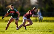 12 November 2017; Emma Reaney of Galway in action against Claire Flatley of Mayo during the All Ireland U21 Ladies Football Final match between Mayo and Galway at St. Croans GAA Club in Keelty, Roscommon. Photo by Sam Barnes/Sportsfile