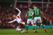 14 November 2017; Christian Eriksen of Denmark is tackled by Robbie Brady of Republic of Ireland during the FIFA 2018 World Cup Qualifier Play-off 2nd leg match between Republic of Ireland and Denmark at Aviva Stadium in Dublin.Photo by Ramsey Cardy/Sportsfile