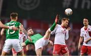 14 November 2017; Daryl Murphy of Republic of Ireland in action against Christian Eriksen of Denmark during the FIFA 2018 World Cup Qualifier Play-off 2nd leg match between Republic of Ireland and Denmark at the Aviva Stadium in Dublin. Photo by Ramsey Cardy/Sportsfile