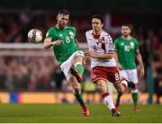 14 November 2017; Daryl Murphy of Republic of Ireland in action against Thomas Delaney of Denmark during the FIFA 2018 World Cup Qualifier Play-off 2nd leg match between Republic of Ireland and Denmark at Aviva Stadium in Dublin. Photo by Seb Daly/Sportsfile
