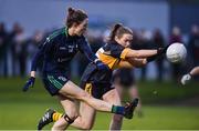 18 November 2017; Amy Ring of Foxrock Cabinteely in action against Eimear Harrington of Mourneabbey during the All-Ireland Ladies Football Senior Club Championship semi-final match between Foxrock Cabinteely and Mourneabbey at Bray Emmets in Wicklow.  Photo by Matt Browne/Sportsfile