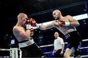 18 November 2017; Steven Ward, right, in action against Przemyslaw Binienda during their light heavyweight bout at the SSE Arena in Belfast. Photo by Ramsey Cardy/Sportsfile