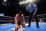 18 November 2017; Jamie Conlan recovers from a knock down by Jerwin Ancajas during their IBF World super flyweight Title bout at the SSE Arena in Belfast. Photo by Ramsey Cardy/Sportsfile