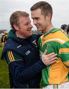 19 November 2017; Kilcormac - Killoughey manager Stephen Byrne, left, congratulates Daniel Currams following their side's victory during the AIB Leinster GAA Hurling Senior Club Championship Semi-Final match between Kilcormac - Killoughey and Mount Leinster Rangers at O'Connor Park in Tullamore, Co Offaly. Photo by Seb Daly/Sportsfile