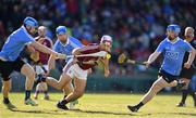 19 November 2017; Johnny Coen of Galway in action against, from left, Shane Barrett, Stephen O'Connor and Cian Mac Gabhann of Dublin during the AIG Super 11's Fenway Classic Semi-Final match between Dublin and Galway at Fenway Park in Boston, MA, USA. Photo by Brendan Moran/Sportsfile