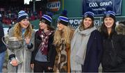 19 November 2017; Members of the Dublin Ladies Football team, from left, Sinead Finnegan, Sinead Aherne, Fiona Hudson, Noelle Healy and Lyndsey Davey with the Brendan Martin Cup at the AIG Super 11's Fenway Classic Final match between Clare and Galway at Fenway Park in Boston, MA, USA. Photo by Brendan Moran/Sportsfile