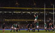 25 November 2017; Iain Henderson of Ireland wins possession in a lineout during the Guinness Series International match between Ireland and Argentina at the Aviva Stadium in Dublin. Photo by Ramsey Cardy/Sportsfile