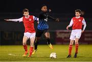 25 November 2017; Israel Kimazo of Athlone Town in action against Brandon Holt, left, and Cian Leavy of St Patrick's Athletic during the SSE Airtricity National Under 15 League Final match between Athlone Town and St Patrick's Athletic at Lisseywollen in Athlone, Co Westmeath. Photo by Stephen McCarthy/Sportsfile