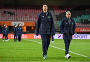 28 November 2017; Marie Hourihan and Denise O'Sullivan of Republic of Ireland prior to the 2019 FIFA Women's World Cup Qualifier match between Netherlands and Republic of Ireland at Stadion de Goffert in Nijmegen, Netherlands. Photo by Stephen McCarthy/Sportsfile