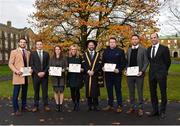 1 December 2017; Inter-county stars graduated today from the Jim Madden GPA Leadership Programme at Maynooth University. Pictured are, from left, Mayo footballer Tom Parsons, GPA President David Collins, Leitrim ladies footballer Anna Conlon, former Kildare ladies footballer Stacey Cannon, President of Maynooth University Prof. Philip Nolan, former Tipperary hurler Darragh Egan and Kilkenny hurler Michael Fennelly and GPA Chief Executive Dermot Earley, at Maynooth University, Maynooth, Co Kildare. Photo by Seb Daly/Sportsfile