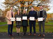 1 December 2017; Inter-county stars graduated today from the Jim Madden GPA Leadership Programme at Maynooth University. Pictured are, from left, Mayo footballer Tom Parsons, Leitrim ladies footballer Anna Conlon, former Kildare ladies footballer Stacey Cannon, former Tipperary hurler Darragh Egan and Kilkenny hurler Michael Fennelly, at Maynooth University, Maynooth, Co Kildare. Photo by Seb Daly/Sportsfile