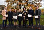 1 December 2017; Inter-county stars graduated today from the Jim Madden GPA Leadership Programme at Maynooth University. Pictured are, from left, Mayo footballer Tom Parsons, Martin Kelly, ThinkHR and Program Director, Leitrim ladies footballer Anna Conlon, former Kildare ladies footballer Stacey Cannon, President of Maynooth University Prof. Philip Nolan, former Tipperary hurler Darragh Egan and Kilkenny hurler Michael Fennelly, at Maynooth University, Maynooth, Co Kildare. Photo by Seb Daly/Sportsfile