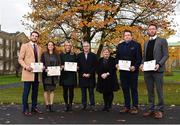 1 December 2017; Inter-county stars graduated today from the Jim Madden GPA Leadership Programme at Maynooth University. Pictured are, from left, Mayo footballer Tom Parsons, Leitrim ladies footballer Anna Conlon, former Kildare ladies footballer Stacey Cannon, Martin Kelly, ThinkHR and Program Director, Paula Kinnarney?, Maynooth University Department of Education, former Tipperary hurler Darragh Egan and Kilkenny hurler Michael Fennelly, at Maynooth University, Maynooth, Co Kildare. Photo by Seb Daly/Sportsfile