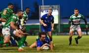 2 December 2017; James Lowe of Leinster scores his side's first try during the Guinness PRO14 Round 10 match between Benetton and Leinster at the Stadio Comunale di Monigo in Treviso, Italy. Photo by Ramsey Cardy/Sportsfile