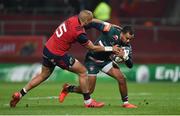 9 December 2017; Telusa Veainu of Leicester Tigers is tackled by Simon Zebo of Munster during the European Rugby Champions Cup Pool 4 Round 3 match between Munster and Leicester Tigers at Thomond Park in Limerick. Photo by Diarmuid Greene/Sportsfile