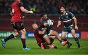 9 December 2017; Telusa Veainu of Leicester Tigers is tackled by Simon Zebo of Munster during the European Rugby Champions Cup Pool 4 Round 3 match between Munster and Leicester Tigers at Thomond Park in Limerick. Photo by Diarmuid Greene/Sportsfile