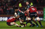 9 December 2017; Valentino Mapapalangi of Leicester Tigers is tackled by Sam Arnold of Munster during the European Rugby Champions Cup Pool 4 Round 3 match between Munster and Leicester Tigers at Thomond Park in Limerick. Photo by Diarmuid Greene/Sportsfile