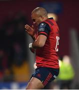 9 December 2017; Simon Zebo of Munster celebrates after scoring his side's second try during the European Rugby Champions Cup Pool 4 Round 3 match between Munster and Leicester Tigers at Thomond Park in Limerick. Photo by Stephen McCarthy/Sportsfile