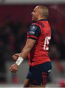 9 December 2017; Simon Zebo of Munster celebrates after scoring his side's second try during the European Rugby Champions Cup Pool 4 Round 3 match between Munster and Leicester Tigers at Thomond Park in Limerick. Photo by Stephen McCarthy/Sportsfile