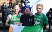 10 December 2017; Kevin Maunsell and Sean Tobin of Ireland with their coach Niall O'Sullivan from Clonmel after competing in the Senior Men's event during the European Cross Country Championships 2017 at Samorin in Slovakia. Photo by Sam Barnes/Sportsfile