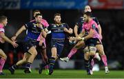 10 December 2017; Nic White of Exeter Chiefs drops a pass under pressure from Leinster players, from left, Robbie Henshaw, Sean O'Brien and Devin Toner during the European Rugby Champions Cup Pool 3 Round 3 match between Exeter Chiefs and Leinster at Sandy Park in Exeter, England.  Photo by Brendan Moran/Sportsfile
