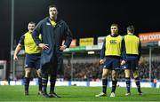 10 December 2017; Leinster players, from left, Jack McGrath, James Ryan and Jordan Larmour watch the big screen during the European Rugby Champions Cup Pool 3 Round 3 match between Exeter Chiefs and Leinster at Sandy Park in Exeter, England. Photo by Brendan Moran/Sportsfile