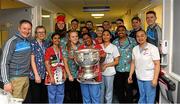 25 December 2017; Dublin manager Jim Gavin, captain Stephen Cluxton, Brian Fenton, Jack McCaffrey, Cormac Costello, Michael Fitzsimons with members of staff on the Hamilton Ward with the Sam Maguire Cup during the Dublin Football team visit to Beaumont Hospital in Dublin. Photo by Ray McManus/Sportsfile