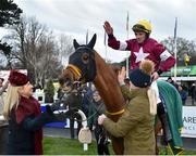 28 December 2017; Sean Flanagan celebrates as he enter the winners enclosure after winning the Leopardstown Christmas Steeplechase on Road To Respect during day 3 of the Leopardstown Christmas Festival at Leopardstown in Dublin. Photo by Seb Daly/Sportsfile