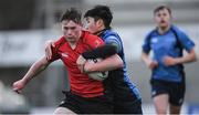 3 January 2018; Jack Cassidy of North East Area is tackled by Thai Bao Tran of Metro Area during the Shane Horgan Cup Round 3 match between Metro Area and North East Area at Donnybrook in Dublin. Photo by Eóin Noonan/Sportsfile