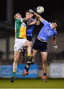 3 January 2018; Anton Sullivan of Offaly in action against Emmet Ó Conghaile, centre, and Brian Howard of Dublin during the Bord na Mona O'Byrne Cup Group 1 Second Round match between Dublin and Offaly at Parnell Park in Dublin. Photo by David Fitzgerald/Sportsfile
