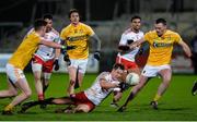 3 January 2018; Kieran McGeary of Tyrone in action against Paddy McAleer and James Laverty of Antrim during the Bank of Ireland Dr. McKenna Cup Section A Round 1 match between Tyrone and Antrim at the Athletic Grounds in Armagh. Photo by Oliver McVeigh/Sportsfile