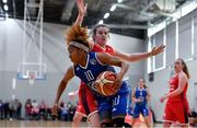 6 January 2018; Ashley Prim of Ambassador UCC Glanmire in action against Amy Murphy of Singleton SuperValu Brunell during the Hula Hoops Women’s National Cup semi-final match between Ambassador UCC Glanmire and Singleton SuperValu Brunell at UCC Arena in Cork. Photo by Brendan Moran/Sportsfile