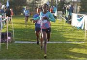 6 January 2018; Margaret Chelimo Kipkemboi of Kenya crosses the line to win the the Senior Women's race during the IAAF Antrim International Cross Country at Greenmount in Antrim. Photo by Oliver McVeigh/Sportsfile