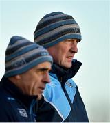 7 January 2018; Dublin manager Pat Gilroy, right, looks on with selector Anthony Cunningham during the Bord na Mona Walsh Cup Group 2 Third Round match between Dublin and Antrim at Parnell Park in Dublin. Photo by David Fitzgerald/Sportsfile