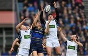 14 January 2018; Jordan Larmour of Leinster in action against Huw Jones, left, and Lee Jones of Glasgow Warriors during the European Rugby Champions Cup Pool 3 Round 5 match between Leinster and Glasgow Warriors at the RDS Arena in Dublin. Photo by Ramsey Cardy/Sportsfile