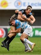 20 January 2018; Frans Steyn of Montpellier is tackled by Jordan Larmour, right, and Robbie Henshaw of Leinster during the European Rugby Champions Cup Pool 3 Round 6 match between Montpellier and Leinster at the Altrad Stadium in Montpellier, France. Photo by Ramsey Cardy/Sportsfile