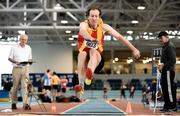 20 January 2018; Patrick Curran of Tallaght AC, Co Dublin, competing in the Masters Men O50 Long Jump event during the Irish Life Health National Indoor Combined Events All Ages at Athlone IT in Westmeath. Photo by Sam Barnes/Sportsfile