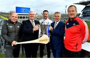 22 January 2018; 2018 marks the 26th season that Allianz has sponsored the Allianz Hurling Leagues, making it one of the longest sponsorships in Irish sport. Allianz and the GAA today announced the renewal of Allianz's partnership with GAAGO which will make over 50 live Allianz League matches available to global audiences. In attendance at the Allianz Hurling League 2018 launch at Croke Park in Dublin, from left, Waterford manager Derek McGrath, Uachtarán Chumann Lúthchleas Gael Aogán Ó Fearghail, Galway goalkeeper Colm Callanan, Sean McGrath, CEO, Allianz Ireland and Cork manager John Meyler. Photo by Brendan Moran/Sportsfile
