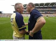 4 August 2003; Kerry manager Páidí Ó Sé shakes hands with Roscommon manager Tommy Carr after the final whistle of the Bank of Ireland All-Ireland Senior Football Championship Quarter Final between Kerry and Roscommon at Croke Park in Dublin. Photo by Brendan Moran/Sportsfile