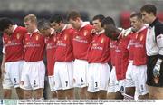 2 August 2003; St Patrick's Athletic players stand together for a minutes silence before the eircom League Premier Division match between Longford Town and St Patrick's Athletic at Flancare Park, Longford. Photo by David Maher/Sportsfile